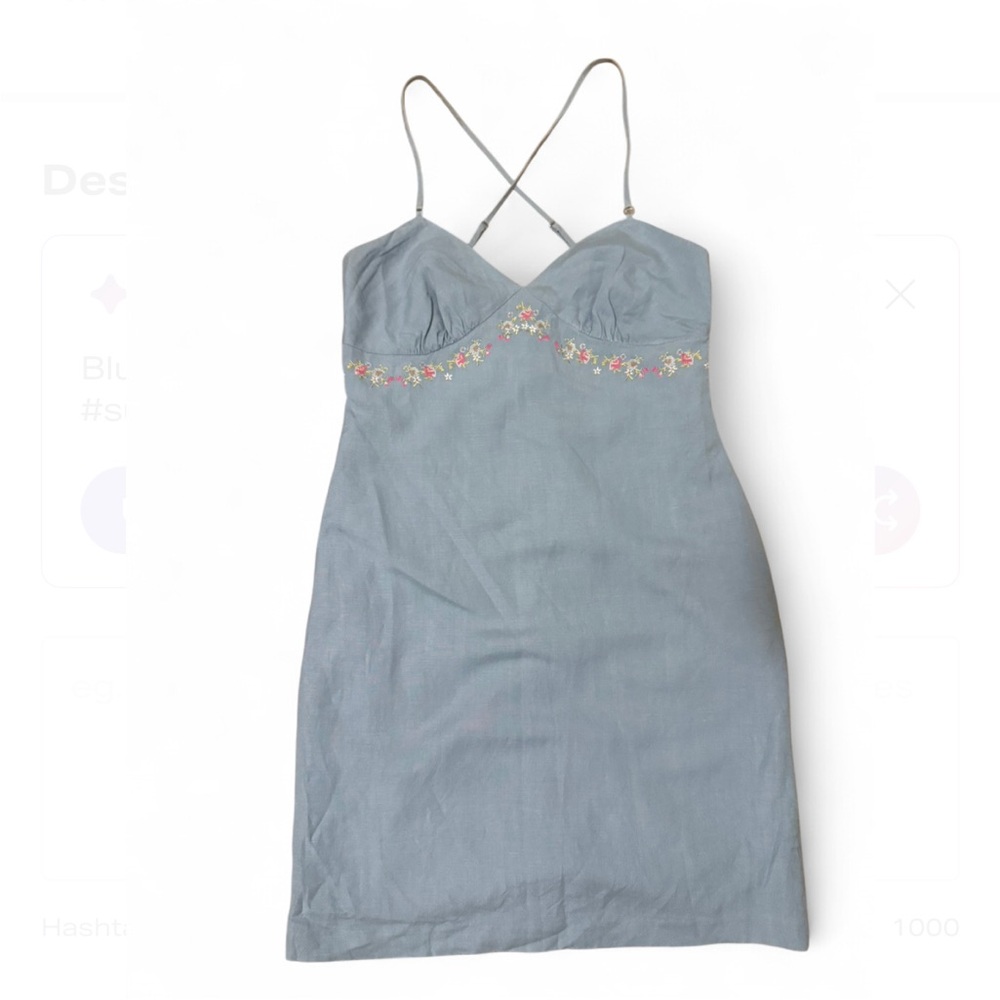 Next US Embroidered Linen Dress | Spaghetti Strap Mini | Cottagecore Y2K